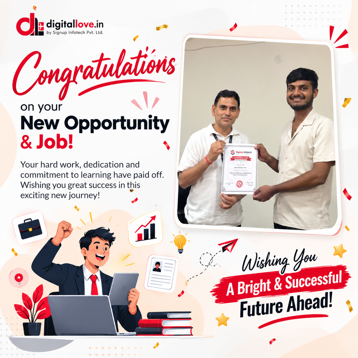 Student receiving a course participation certificate